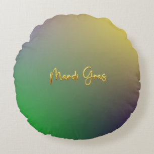 Cojín Redondo Mardi Gras Amarillo, Púrpura, Verde