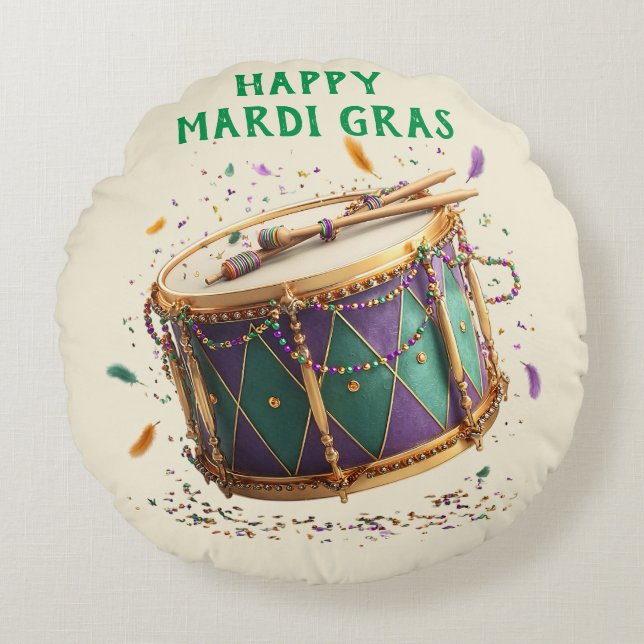 Cojín Redondo Mardi Gras Festive Drum (Anverso)