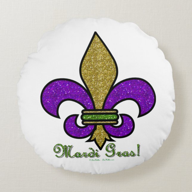 Cojín Redondo Mardi Gras Fleur De Lis (Anverso)