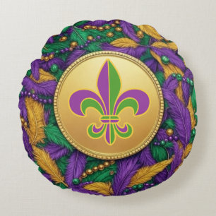 Cojín Redondo Mardi Gras Fleur de lis