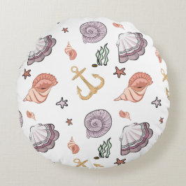 Cojín Redondo Marejadas náuticas y lino rosado de pez estelar