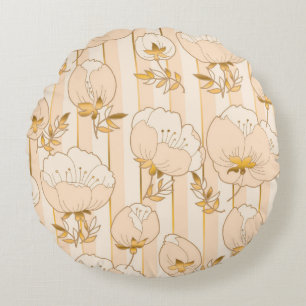 Cojín Redondo Marfil Beige: Patrón Floral De Lujo.