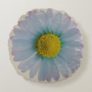 Cojín Redondo Margarita Azul - Decoración de Flores Vintage
