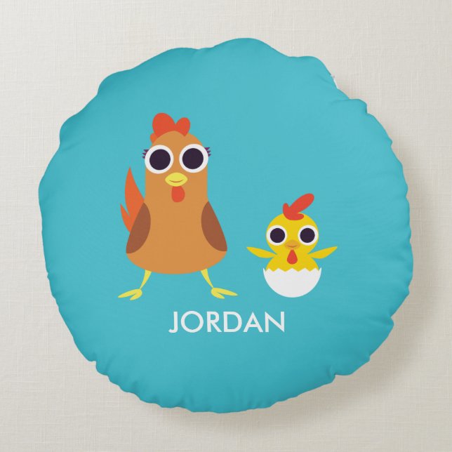 Cojín Redondo Maria y bandido los pollos (Reverso)