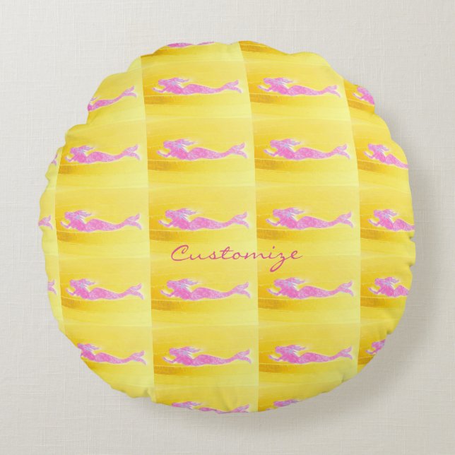 Cojín Redondo marimacho rosa de natación amarillo (Anverso)