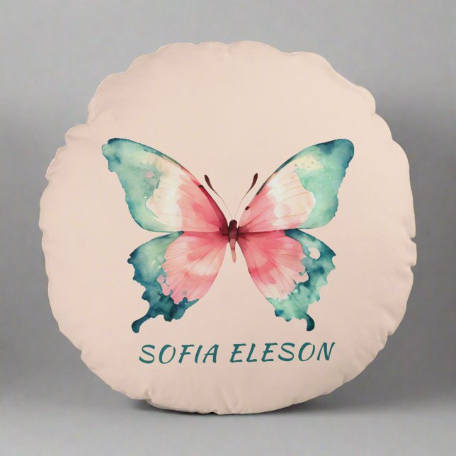 Cojín Redondo Mariposa acuarela Elegante Rubor Nombre rosa (Subido por el creador)