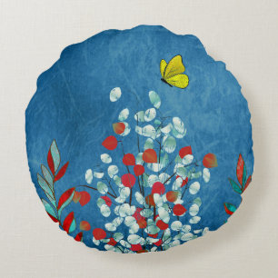 Cojín Redondo Mariposa Amarilla