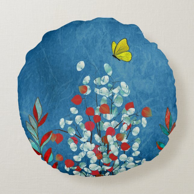 Cojín Redondo Mariposa Amarilla (Reverso)