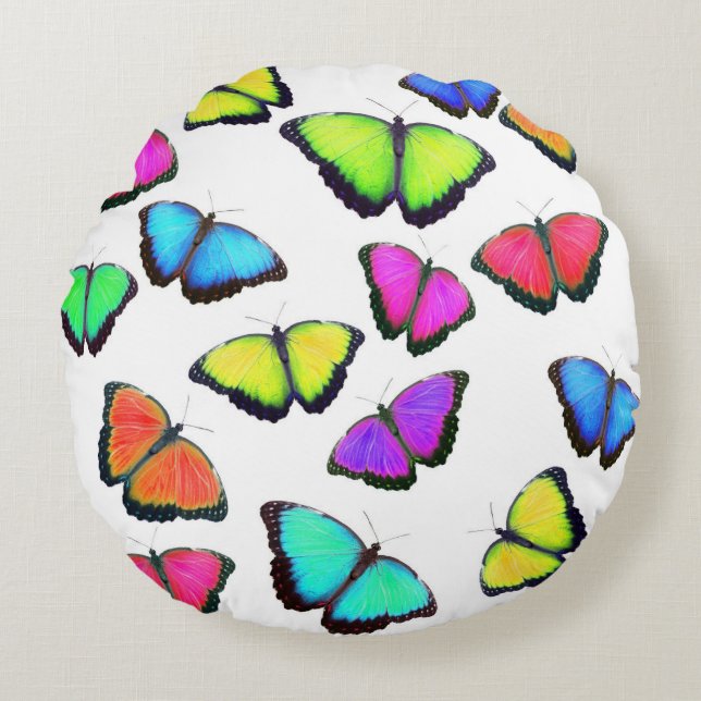 Cojín Redondo Mariposa arcoiris (Anverso)