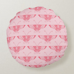 Cojín Redondo Mariposa Art Déco estilizada - rosa coral