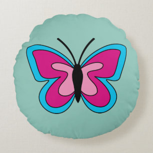 Cojín Redondo Mariposa azul magenta rosa