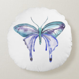 Cojín Redondo mariposa azul morado acuarela aqua