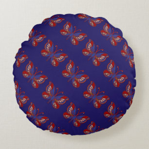 Cojín Redondo Mariposa azul rojo-azul-almohada redonda azul