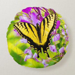 Cojín Redondo Mariposa de cola cruda amarilla