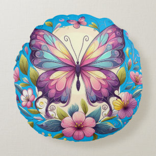 Cojín Redondo Mariposa de colores vivos