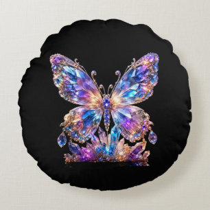 Cojín Redondo Mariposa de Cristal Arcoíris Brillante Colorido