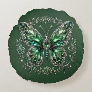 Cojín Redondo Mariposa de Cristal Verde Marco Floral