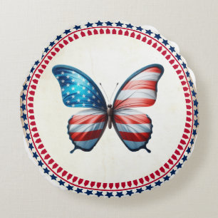 Cojín Redondo Mariposa de Estados Unidos/patriota 4 de julio