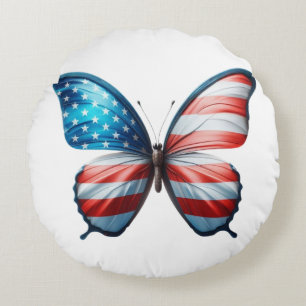 Cojín Redondo Mariposa de Estados Unidos/patriota 4 de julio