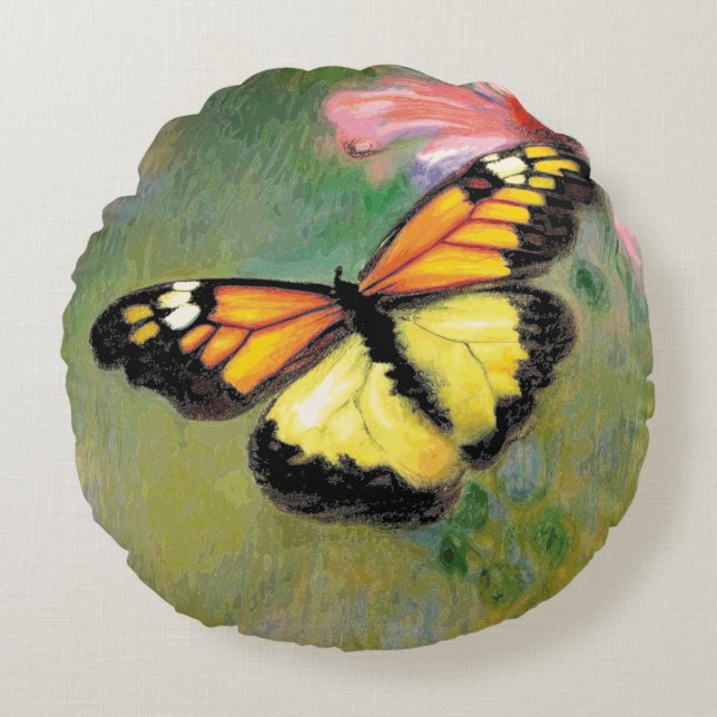 Cojín Redondo Mariposa de verano de primavera - Pillow (Anverso)