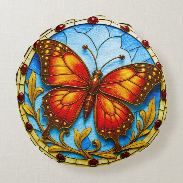 Cojín Redondo mariposa de vidriera (Reverso)