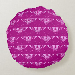 Cojín Redondo Mariposa Deco estilizada - magenta y rosa