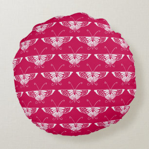 Cojín Redondo Mariposa Deco estilizada - rosa fucsia