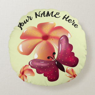Cojín Redondo Mariposa floral personalizada y personalizada 