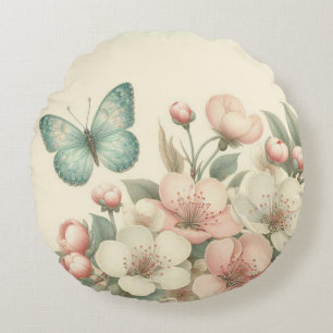 Cojín Redondo Mariposa floral/primavera de estilo vintage