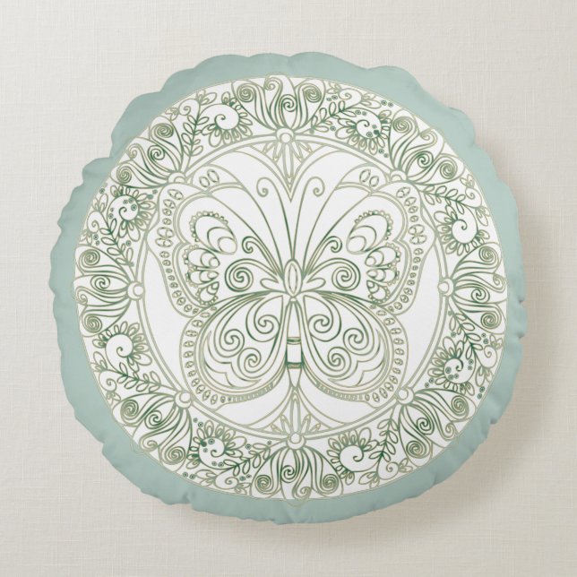 Cojín Redondo Mariposa Mandala - Pillow (Anverso)