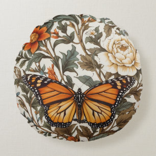 Cojín Redondo Mariposa Monarca Elegante Inspirada en William Mor