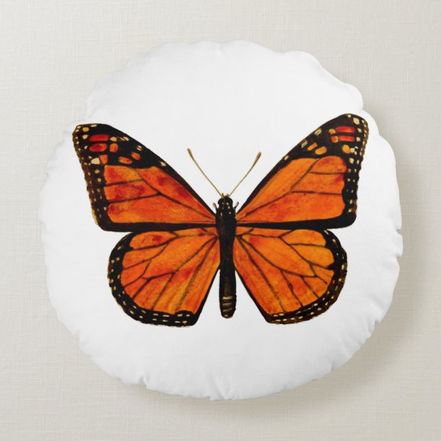 Cojín Redondo Mariposa monarca (Fondo azul) (Anverso)