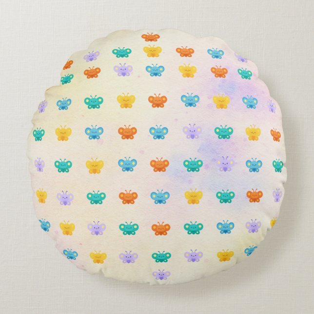 Cojín Redondo Mariposa Pastel (Anverso)