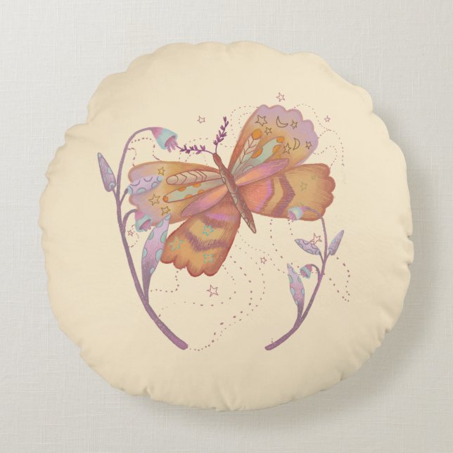 Cojín Redondo mariposa primaveral (Anverso)