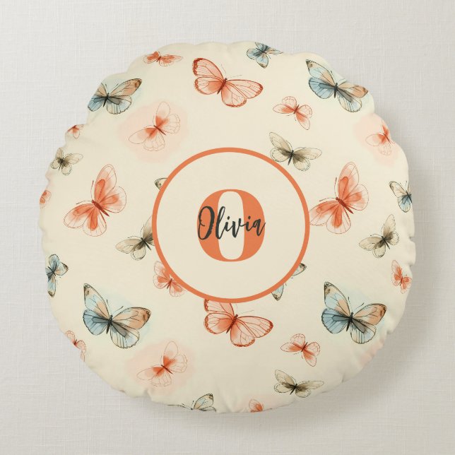 Cojín Redondo Mariposas acuarelas modernas (Anverso)