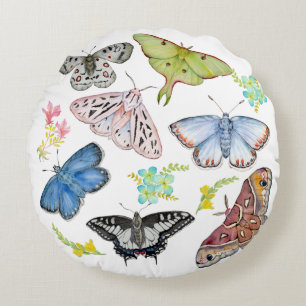Cojín Redondo Mariposas al vuelo en acuarela