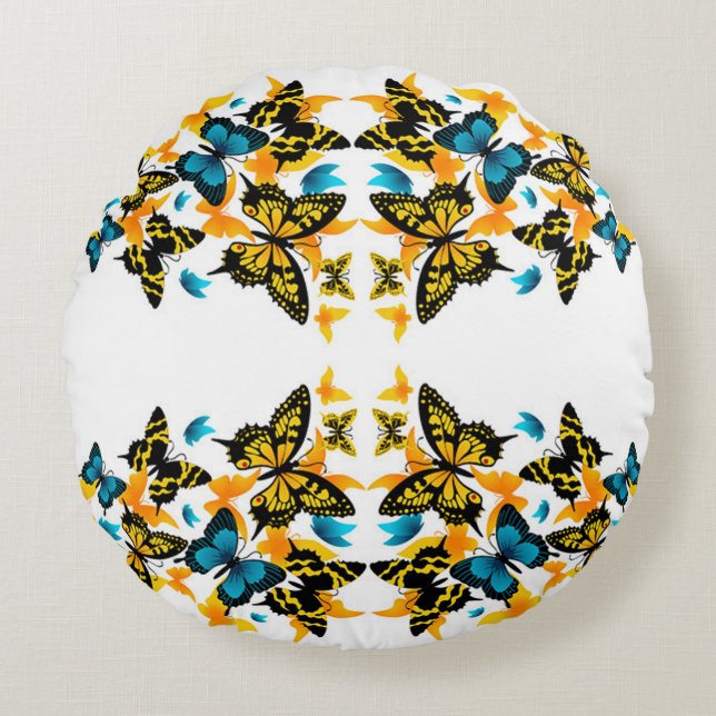 Cojín Redondo Mariposas de estilos clásicos (Anverso)