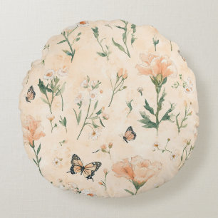 Cojín Redondo Mariposas de Melocotón Floral