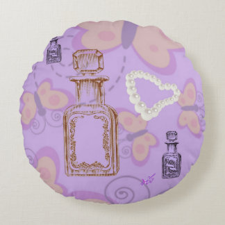 Cojín Redondo Mariposas, jarras aposteras y perlas redondas de a