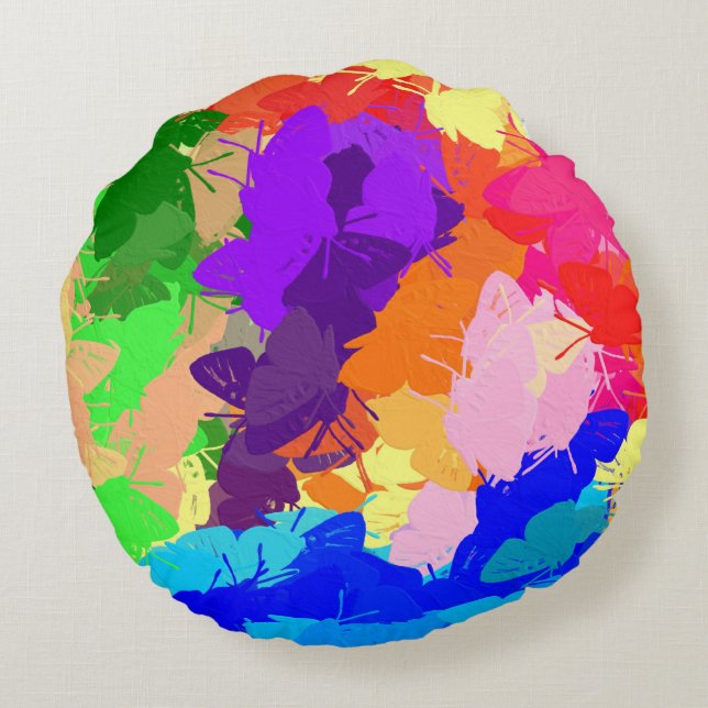 Cojín Redondo Mariposas Rainbow Kaleidoscope (Reverso)