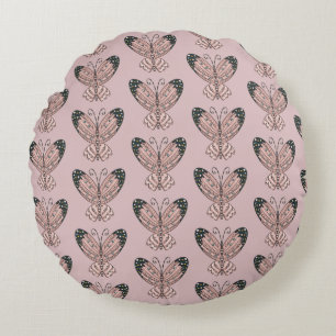 Cojín Redondo Mariposas rosadas arte boho dibujado a mano