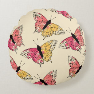 Cojín Redondo Mariposas volando: patrón de marfil ininterrumpido