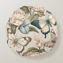 Cojín Redondo Mariposas y flores pastel