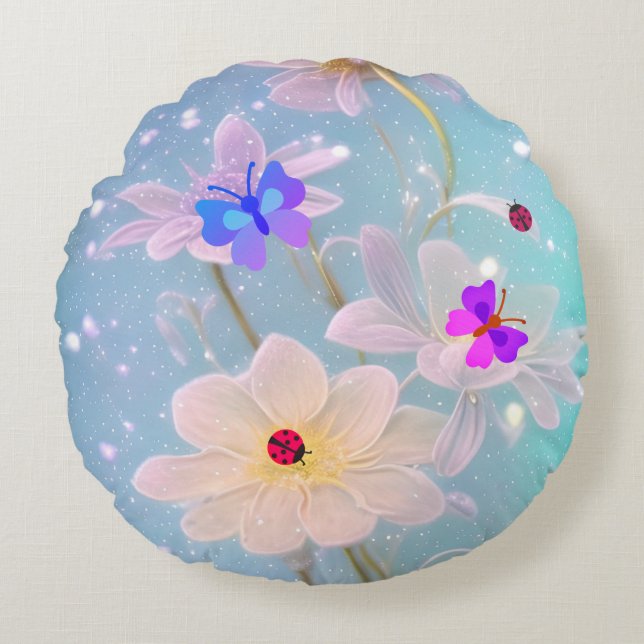 Cojín Redondo mariposas y ladybugs (Anverso)