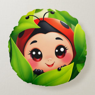 Cojín Redondo Mariquita de dibujos animados adorable