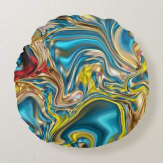 Cojín Redondo mármol abstracto giratorio amarillo azul turquesa 