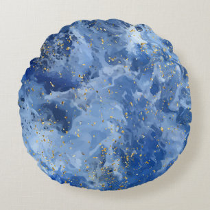 Cojín Redondo Mármol azul y textura dorada