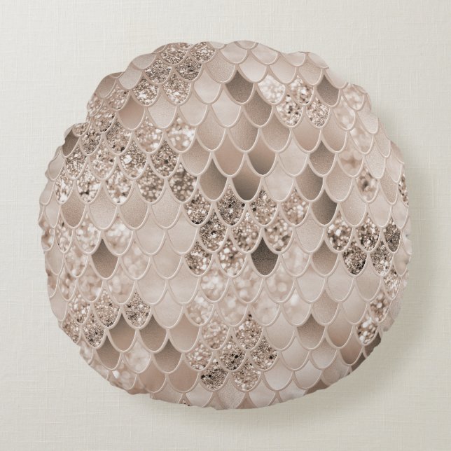 Cojín Redondo Mármol Beige Marrón Escamas Sirena Glam 1 (Anverso)