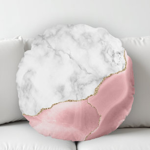 Cojín Redondo Mármol Blanco Agata Rosa con Dorado