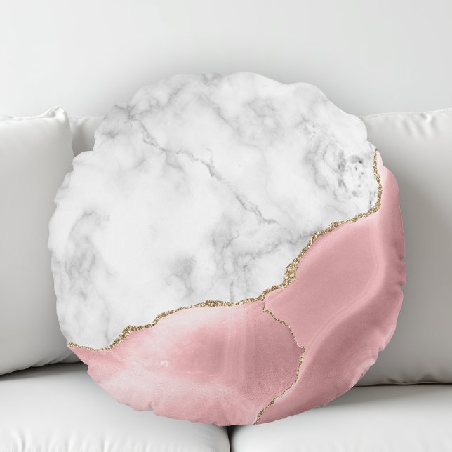 Cojín Redondo Mármol Blanco Agata Rosa con Dorado (Subido por el creador)